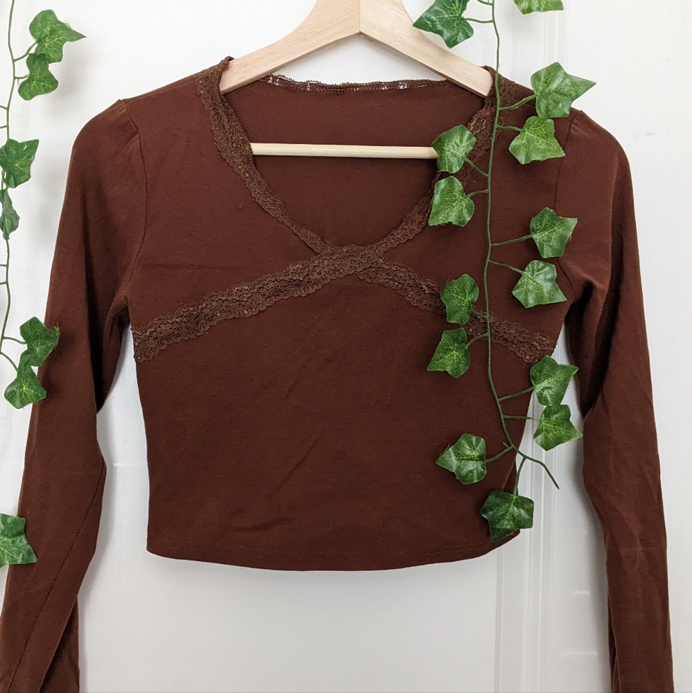 Brown Lace Aesthetic Top